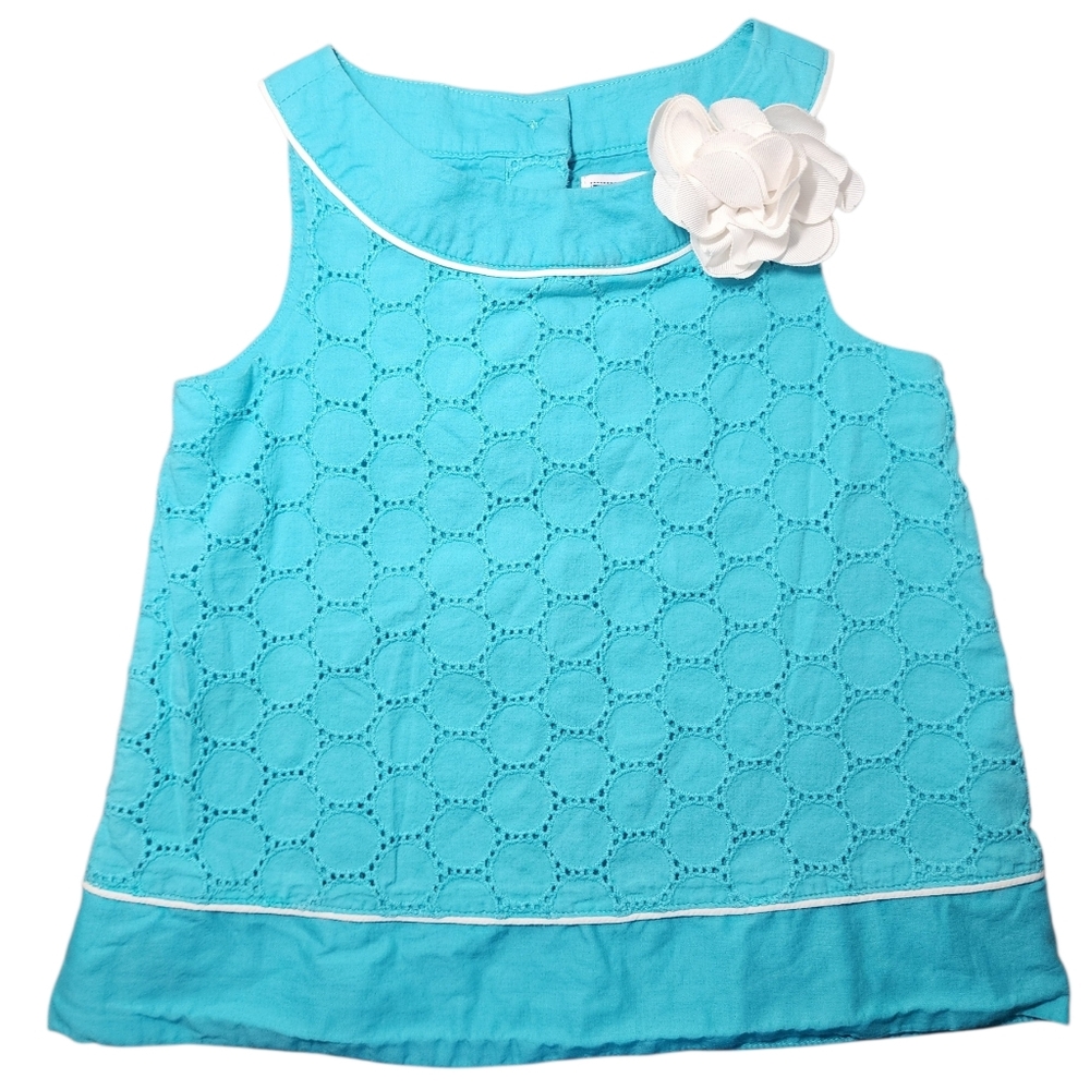 Janie and Jack Aqua Tank with White Floral Detail - Preowned - Size 5